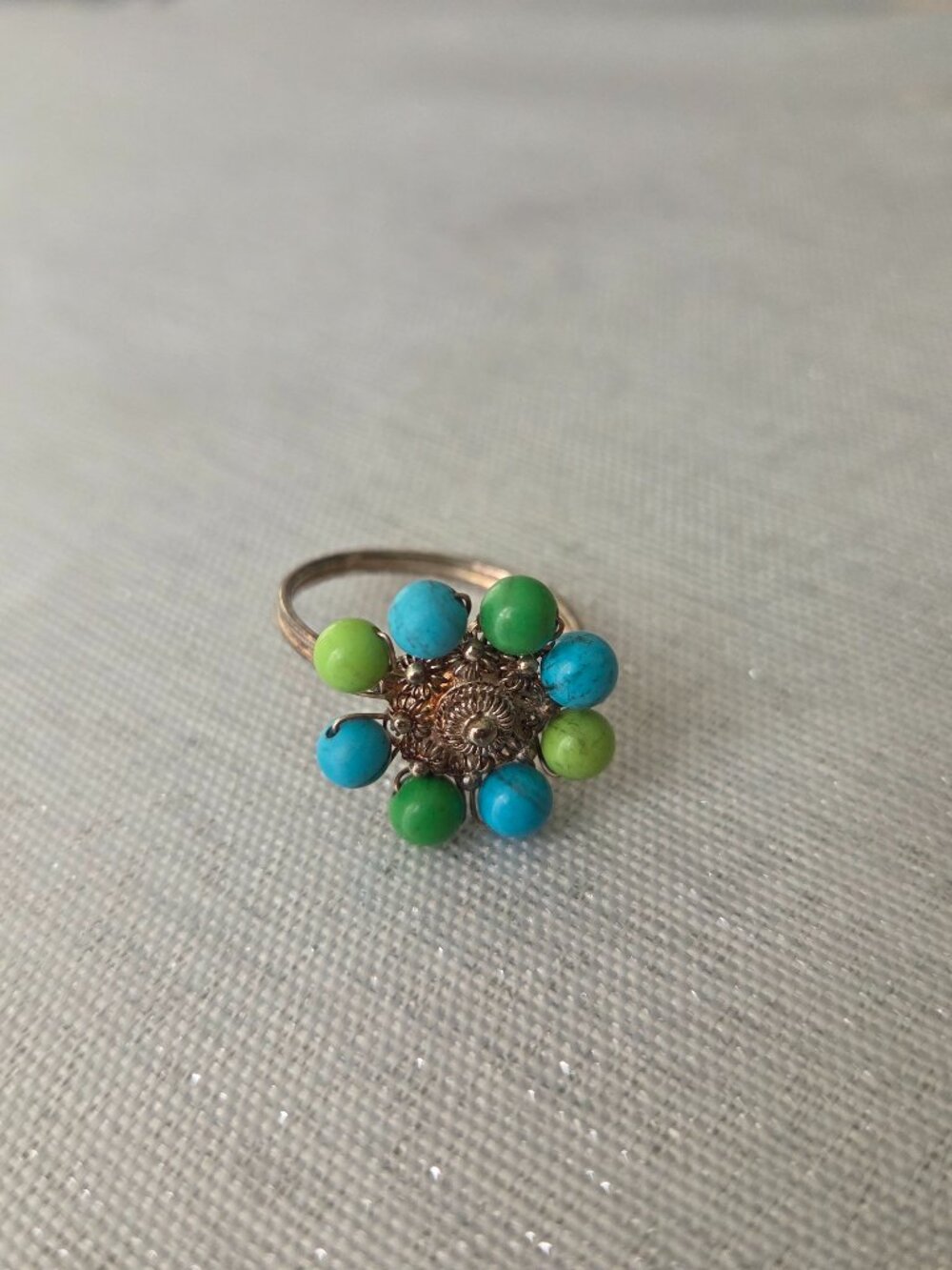 Vintage Sterling Silver and Bead Ring